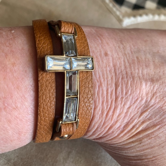 Leather Wrap Cross Bracelet - Picture 1 of 8